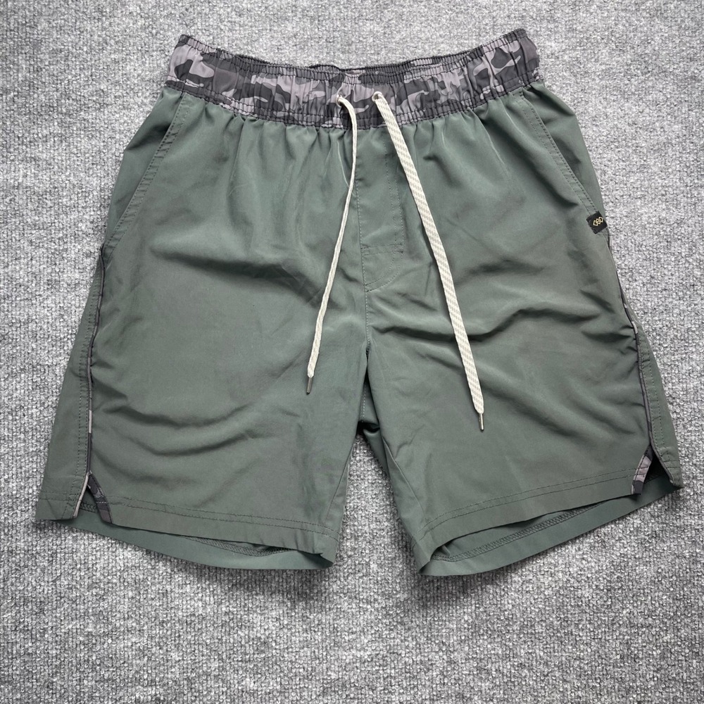 Leg3nd Discovery Mens Small Olive Green Camo Waist Athletic Hiking Shorts 7in